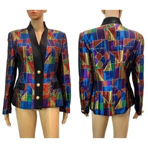 70s Multicolor Abstract Metallic Blazer w Gold Buttons 1973 Margon Italy